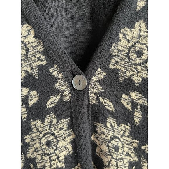 J. Jill Single Button Cotton Blend Black Tan Cardigan Sweater V-Neck Size XS - Picture 4 of 6